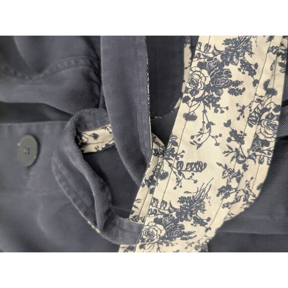 Laurie Felt Navy Blue Floral Trim Belted Button Up Collared Jacket Size S/M - Picture 5 of 10